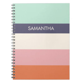 Mint Peach Modern Color Blocks Stripes personalise Notitieboek