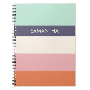 Mint Peach Modern Color Blocks Stripes personalise Notitieboek