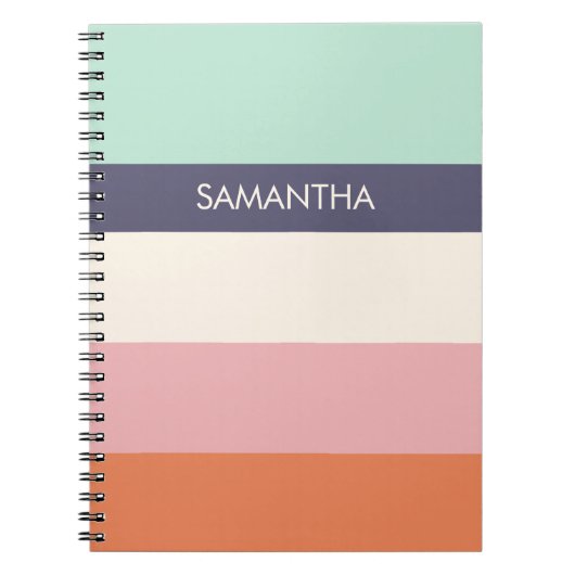 Mint Peach Modern Color Blocks Stripes personalise Notitieboek (Voorkant)