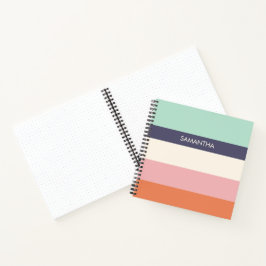 Mint Peach Modern Color Blocks Stripes personalise Notitieboek
