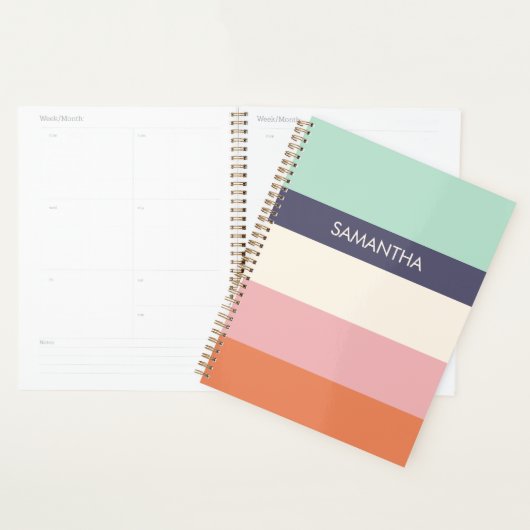 Mint Peach Modern Color Blocks Stripes personalise Planner (Display)