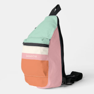 Mint Peach Modern Color Blocks Stripes personalise Sling Bag