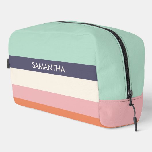 Mint Peach Modern Color Blocks Stripes personalise Toilettasje (Rechterhoek)
