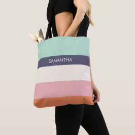 Mint Peach Modern Color Blocks Stripes personalise Tote Bag