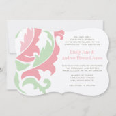 Mint Peach roze en Grey Damask Wedding Invitation Kaart (Voorkant)
