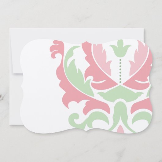 Mint Peach roze en Grey Damask Wedding Invitation Kaart (Achterkant)