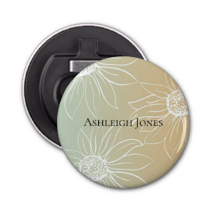 Mint Peach White Daisies Floral Button Flesopener