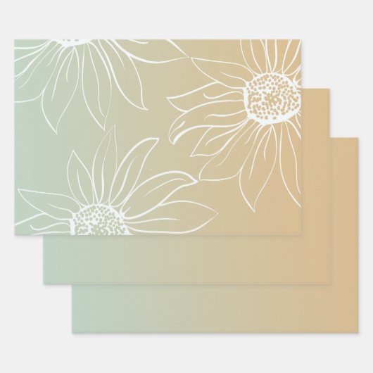 Mint Peach White Daisies Floral Inpakpapier Vel (Set)