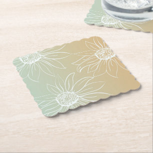 Mint Peach White Daisies Floral Kartonnen Onderzetters