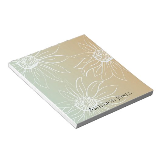 Mint Peach White Daisies Floral Notitieblok (Schuin)