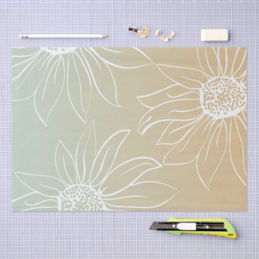 Mint Peach White Daisies Floral Tissuepapier (Craft)