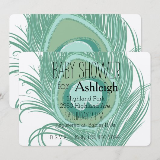 Mint Peacock-baby shower Kaart (Voorkant / Achterkant)