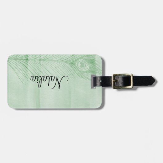 Mint Peacock Feather Bagagelabel (Voorkant horizontaal)