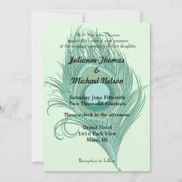 Mint Peacock Feather Bruiloft Kaart