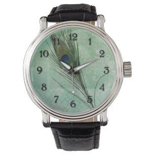 Mint Peacock Feather Horloge