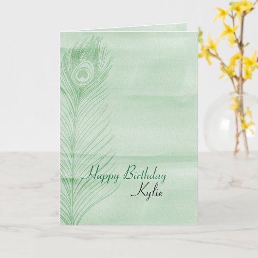 Mint Peacock Feather Kaart (Gele Bloem)