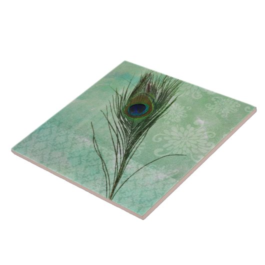 Mint Peacock Feather Tegeltje (Zijkant)
