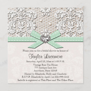 Mint Pearl Lace Diamond Bridal Shower Kaart