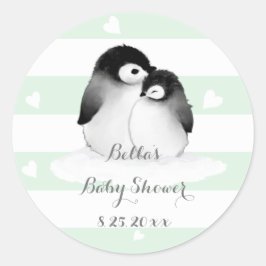 Mint Penguin Baby shower Stickers