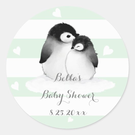 Mint Penguin Baby shower Stickers (Voorkant)