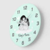 Mint Penguins Heart Nursery Decor Wall klok (Hoek)