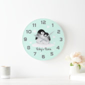 Mint Penguins Heart Nursery Decor Wall klok (Huis)