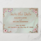  Mint Peony Bruiloft Folie Bewaar de datum kaart (Voorkant)