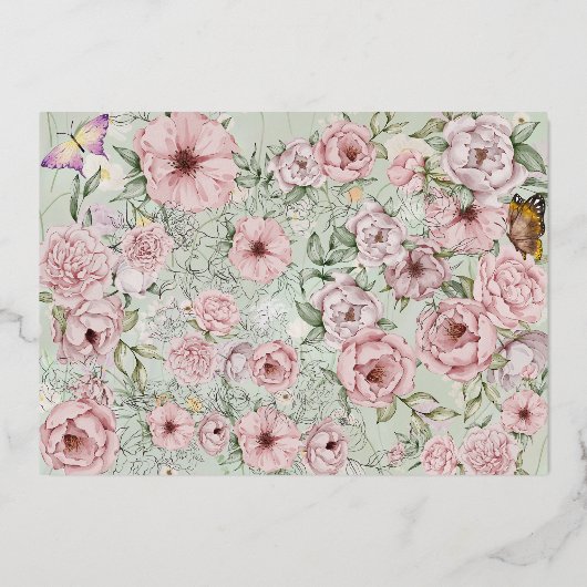  Mint Peony Bruiloft Folie Bewaar de datum kaart (Achterkant)