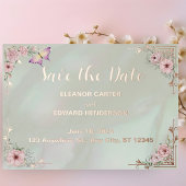  Mint Peony Bruiloft Folie Bewaar de datum kaart