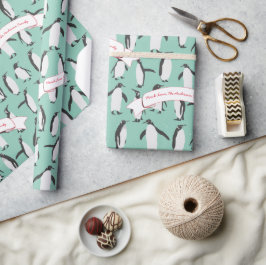 Mint Personalized Patroon Pinguïn Cadeaupapier