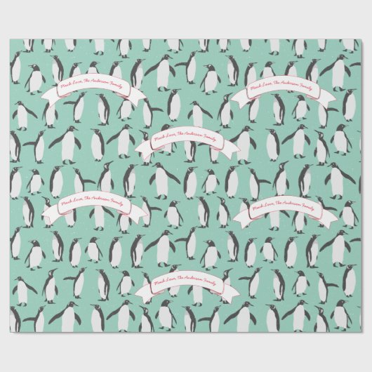 Mint Personalized Patroon Pinguïn Cadeaupapier (Vlak)