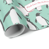Mint Personalized Patroon Pinguïn Cadeaupapier (Rol Hoek)