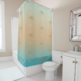 Mint Perzik Aqua Tropische Gouden Palm Bomen Douchegordijn