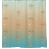 Mint Perzik Aqua Tropische Gouden Palm Bomen Douchegordijn (Voorkant)
