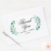 Mint & perzik bloemenkrans bruiloft dank u ovale sticker (Envelop)