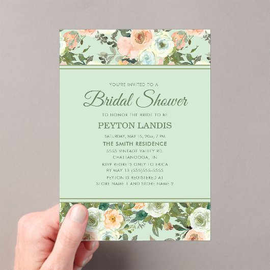 Mint Perzik Waterverf Bloemenboog Vrijgezellenfees Acryl Uitnodigingen (Insitu (Draagbaar))