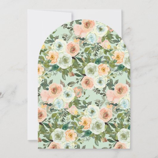 Mint Perzik Waterverf Bloemenboog Vrijgezellenfees Kaart (Achterkant)