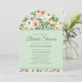 Mint Perzik Waterverf Bloemenboog Vrijgezellenfees Kaart (Staand voorkant)