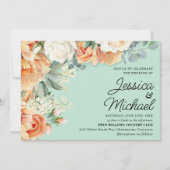 Mint Perzik Wit Bloemen Bruiloft Kaart (Voorkant)