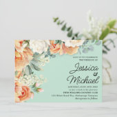 Mint Perzik Wit Bloemen Bruiloft Kaart (Staand voorkant)