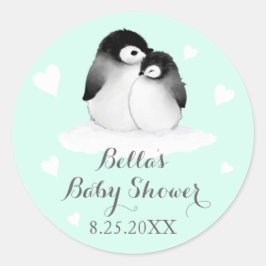 Mint Pinguins Baby shower Stickers