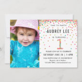 Mint Pink 1st Birthday Foto eerste verjaardag Kaart (Voorkant)