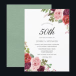 Mint Pink Blush Floral 50th Birthday Party Invite Kaart<br><div class="desc">Mint Pink Blush Floral 50th Birthday Party Invite Zie passend collectie in Niche en nestwinkel</div>