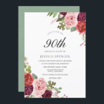 Mint Pink Blush Floral 90th Birthday Party Invite Kaart<br><div class="desc">Mint Pink Blush Floral 90th Birthday Party Invite Zie passend collectie in Niche en nestwinkel</div>