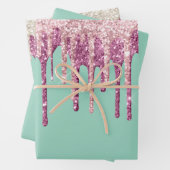 Mint Pink Blush Ice Cream Glitter Druppels Inpakpapier Vel (In situ)