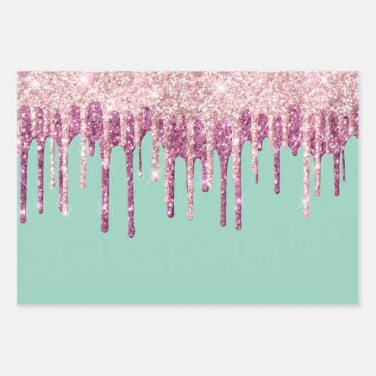 Mint Pink Blush Ice Cream Glitter Druppels Inpakpapier Vel (Voorkant)