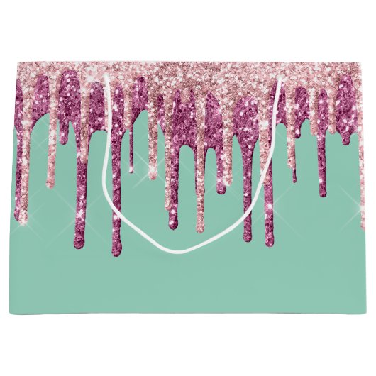 Mint Pink Blush Ice Cream Glitter Druppels Verjaar Groot Cadeauzakje (Voorkant)