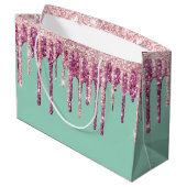 Mint Pink Blush Ice Cream Glitter Druppels Verjaar Groot Cadeauzakje (Achterkant Gekanteld)