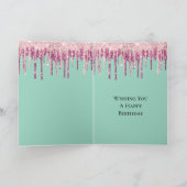 Mint Pink Blush Ice Cream Glitter Druppels Verjaar Kaart (Binnen)