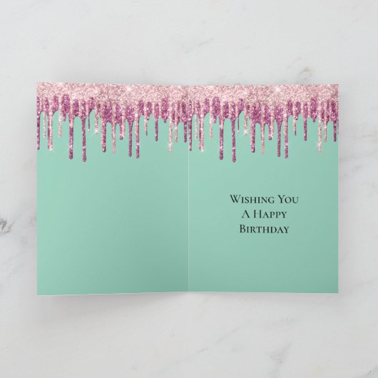 Mint Pink Blush Ice Cream Glitter Druppels Verjaar Kaart (Binnen)